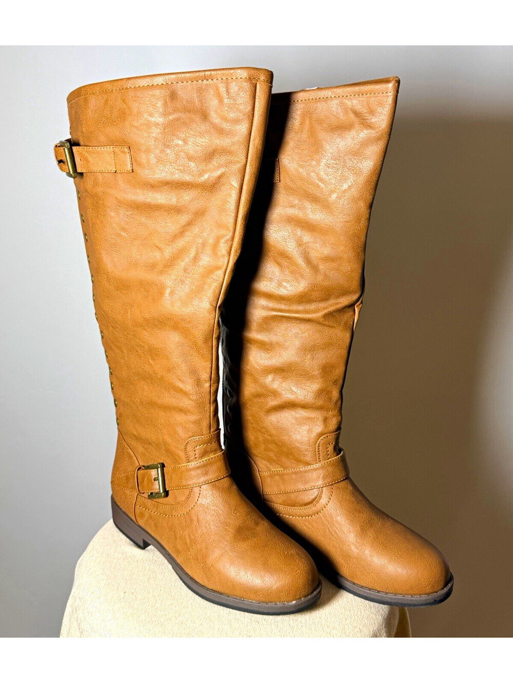 WC-Spokane Women’s Chestnut Brown Faux Leather Knee High Riding Boots 9 M